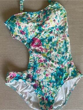 Theory Floral One-Piece Swimsuit in White, Teal & Pink